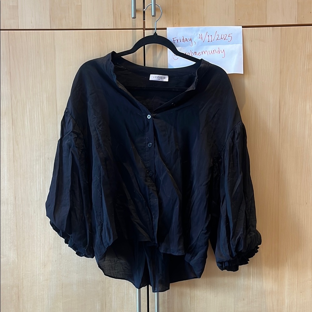 Vestique Black Blouse with Bishop Sleeves